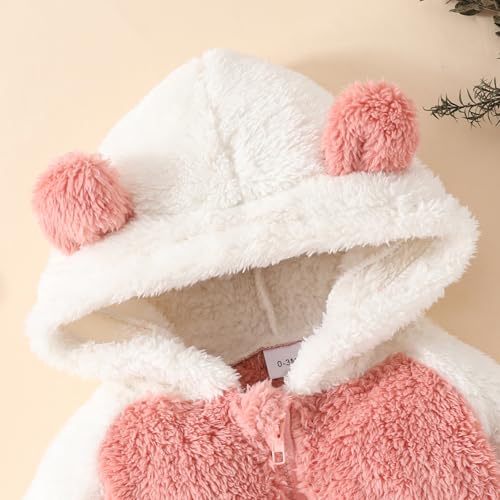 Newborn Baby Girl Fall Winter Clothes Fleece Romper Jumpsuit Bear Ears Hooded Zipper Hoodies One Piece Warm Suiit2