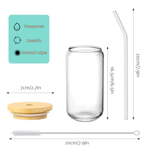 LWMTT Bicchiere da Birra con Coperchio e Cannuccio, 4 Pezzi 500ml Bicchieri Birra Vetro, Bicchieri da cocktail con coperchio e cannuccia per Soda, Smoothie, Bubble Tea, Cocktail - immagine 5