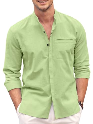 Image of Mens Casual Button Down Shirt | Cotton Luster Long Sleeves Shirts | Mandarin Collared Shirts