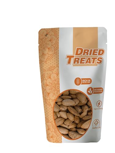 Image of Dried Treats Kagazi Badam 250 Grams - Thin Shell Almonds | Light Shell Almonds Packed with Protein, Fiber, and Vitamins | Badam with Soft Shell - Easy to Crack, Supports Brain Health and Boosts Energy - Great Nut Snack Option for Office, School, or Fitness Enthusiasts