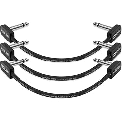PEDALZOO Flat Patch Cable for Guitar Pedals, 6 Inch (3-Pack) – Low Noise Space-Saving Pedalboard Patch Cables with Angled Connectors, Oxygen-Free Copper, Dual Shielded Guitar Effects Cable