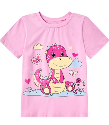 Cuddomper Toddler Girls Graphic Tee Light Pink 2-3T Short Sleeve T-Shirt Girl Cartoon Dinosaur Baby Shirt Fashion Clothes Summer Outfits