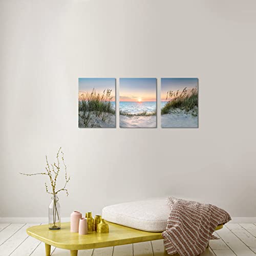 Beach Sunset Decor Wall Art Ocean Landscape For Home Living Room With Framed (12"X16"X3 Panels) #TOP5