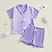 Babieshouse Toddler Girls Pajamas Sets Fashionable Ruffled Lapel V Neck Short Sleeve Tops with Solid Color Shorts 2Pcs Sleepwear (Purple, 5-6 Years)