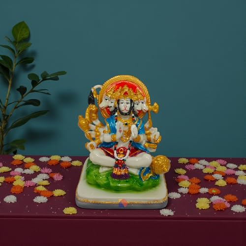 Image of Hanuman murti - Hanuman Idol for Home Decor & Office - Panchmukhi Hanuman - (13 x 11 x 9 cm) (Multicolor)