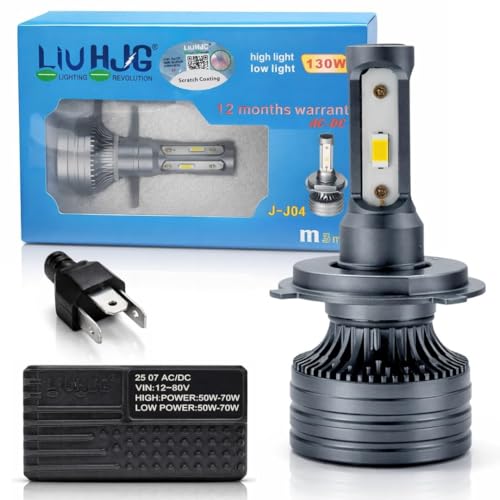 Image of 130W H4 LED Headlight Bulb for Bike & Car, 13000 Lumens Super Bright 6000K White Light, Hi-Low Beam, Plug & Play Installation, Long Lasting LED Headlamp