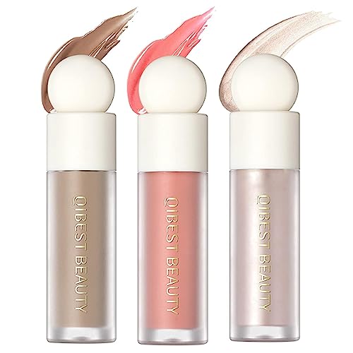 3 Pack Liquid Contour & Highlighter & Blush Cosmetics Stick Trio Face Bronzer Natural Glossy Finish, Super Silky Beauty Wand Illuminator Makeup (Set A)