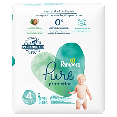Image of Diapers Size 4, 22 Count - Pampers Pure Protection Disposable Baby Diapers, Hypoallergenic and Unscented Protection, Jumbo Pack(Packaging and Prints May Vary)