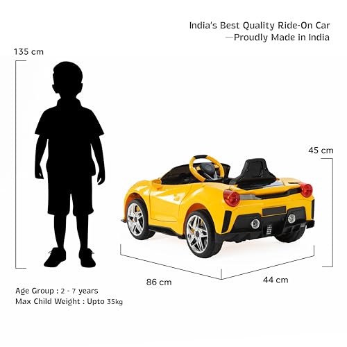 Image of Toy House Sports Car Battery Operated Ride-On Car for Kids | Rechargeable Electric Toy Vehicle with Easy Controls & Comfortable Seat | Indoor & Outdoor Ride On Yellow