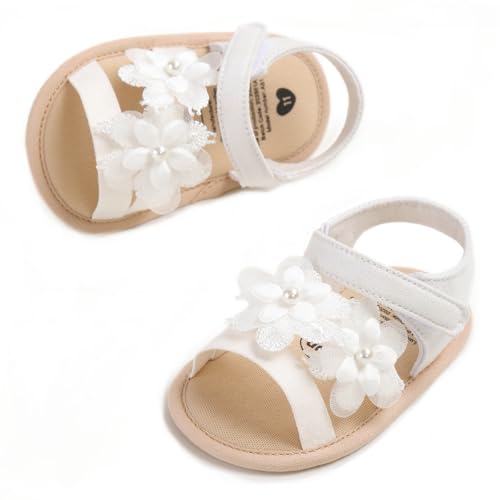 Image of HsdsBebe Baby Girls Sandals Bohemia Flower Bow Soft Sole Toddler First Walkers Beach Summer Shoes