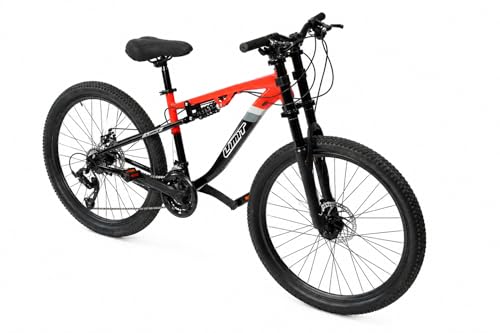 Image of LIMIT Dart V 2.0 Dual Suspension Mountain Bike for Adults, 26-Inch MTB with 24-Speed Microshift Gears, Dual Disc Brakes, Downhill Stunt Cycle, Racing Red