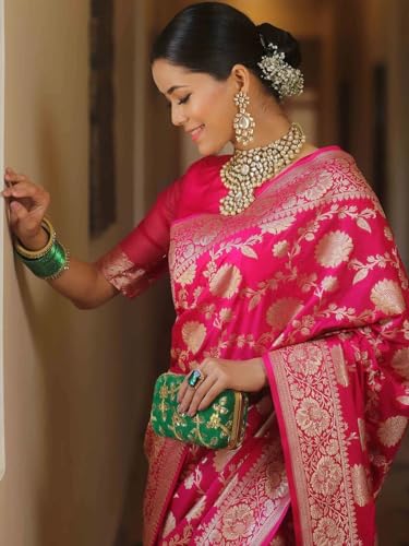 Image of Women's Kanjivaram Soft Silk Banarasi Saree With Blouse Piece | Banarasi Sari For Women | Saree with Blosepiece