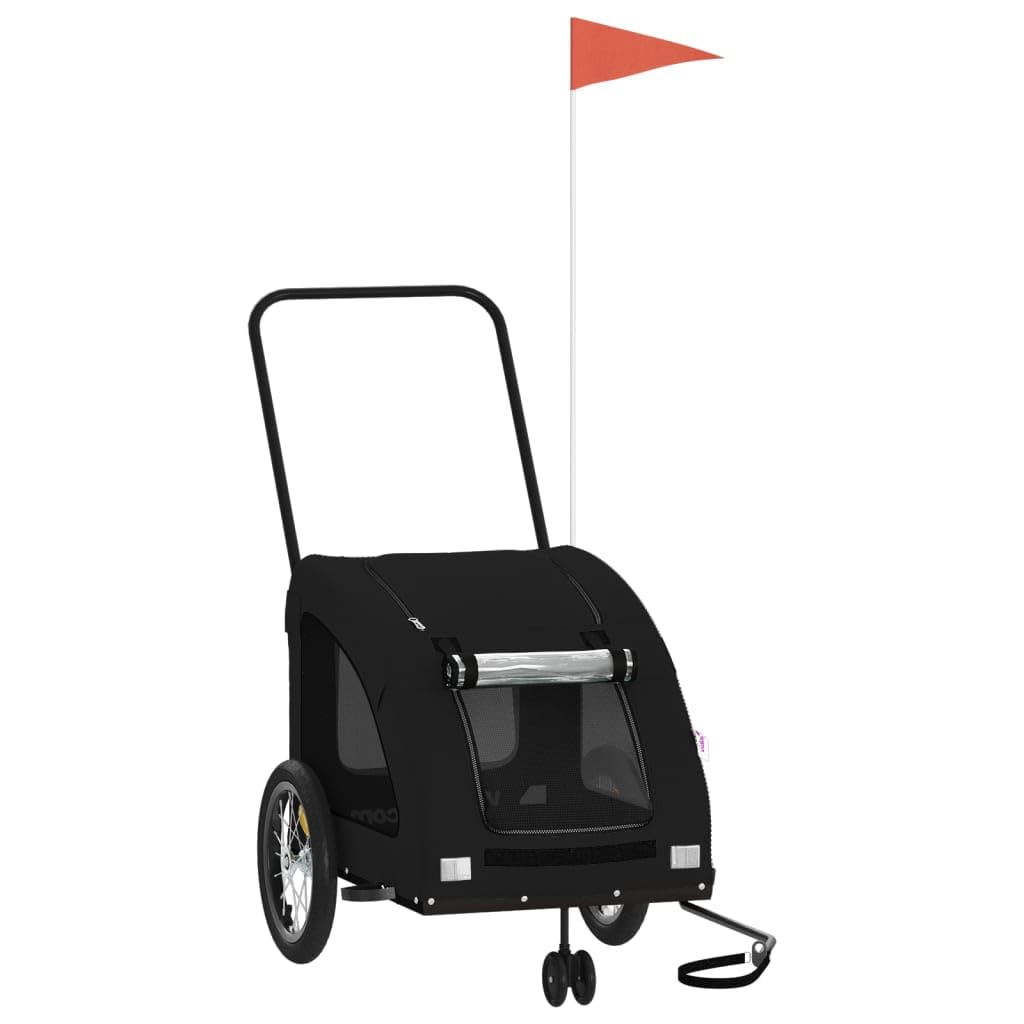 vidaXL Pet Bike Trailer, Pet Cart Carrier for Small Dogs, Dog Bike Trailer with Flag, Dog Bicycle Wagon Cargo Bike Cart, Black Oxford Fabric and Iron