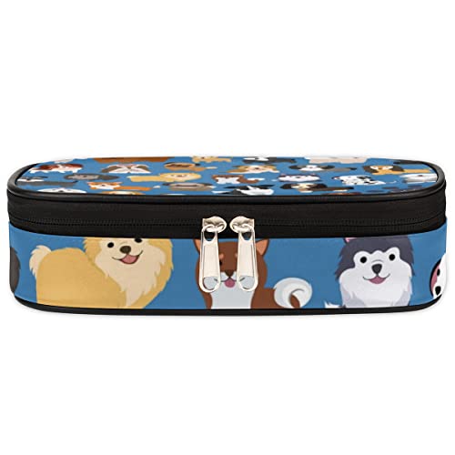 Image of Pardick Dog Big Capacity Pencil Pen Case Doodle Dog Large Pencil Pouch with Zipper Compartments Pencil Bag for Boys Girls Adults Student Office School Supplies
