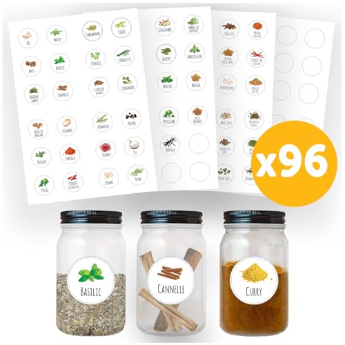 AVERY - Pochette de 96 étiquettes pour bocaux à épices prêtes à l'emploi, Format rond 3,5 cm de diamètre