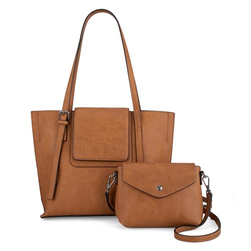 Wrangler Tote Handbags for Women Vegan Leather Shoulder Tote Purse with Small Crossbody Bag