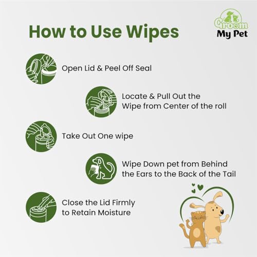 Image of Wet Wipes for Dog & Cat-100 Wipes | Enriched with Lavender & Aloevera Extract | Anti-Bacterial & Hypoallergenic | Dry Bath for Coat, Skin, Ears, Face, Butt & Paws | 100% Biodegradable