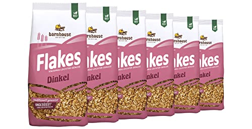 Barnhouse Flakes Dinkel, traditionell gewalzte Bio-Dinkelflakes, ohne Zucker- und Salzzusatz*, 6 x 200g