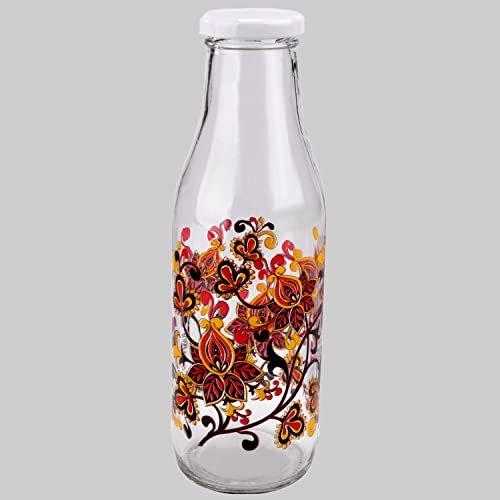 Image of LUCID.We Build Relations Hygienic Leak Proof Printed Beverage Glass Bottle 1L for Fridge with airtight Steel Cap, Best Suitable for Milk, Juice, Water. (Pack Of 2)