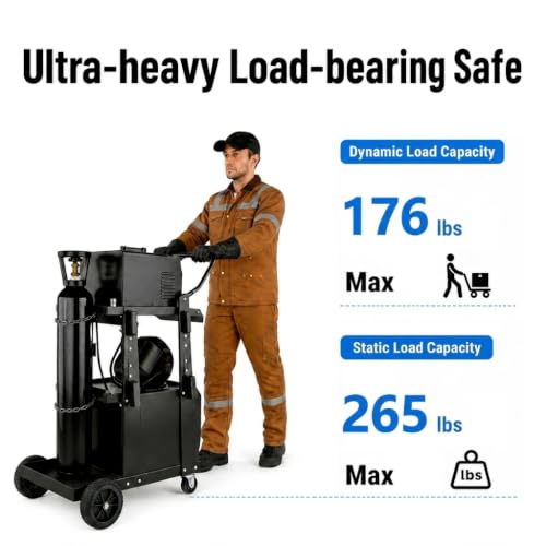 Image of Welding Cart, 2-Tier Heavy Duty Welder Cart with 265LBS Load Capacity, Lockable Anti-Theft Cabinet, Dual Cylinder Slots & Safety Chains, 360 Swivel Wheels for TIG /ARC /Plasma Cutters