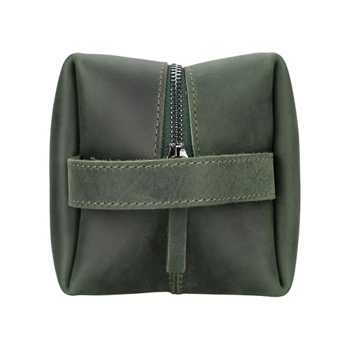 Lev Leather %100 Hakiki Deri Makyaj Çantası, Kişisel Bakım Çantası, Makyaj Çantası, Taşıma Saplı Tuvalet Çantası, Banyo Çantası, Kişisel Hijyen Kiti, Seyahat Kiti (Yeşil, X-Large)