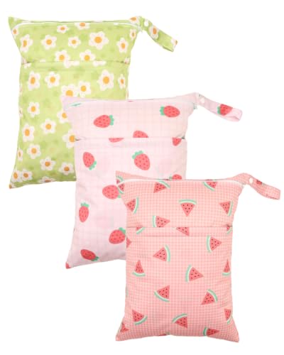 Kawigo Wet Dry Bags 3 Pack Two Zipper Pockets Travel Beach Pool Reusable Waterproof Yoga Gym Bag for Baby Cloth Diaper Swimsuits Wet Clothes 3L04b