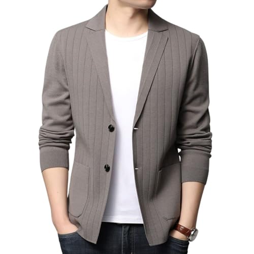 chouyatou Men's Notched Lapel Business Casual Knit Blazer Sweater Cardigan Jacket Sport Coat