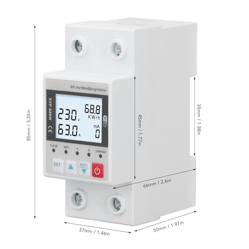 Dispositivo di Protezione da Sovratensione e Sottotensione WiFi, 230V 50/60Hz, Telecomando, 63A, Stabilizzatore di Tensione Regolabile