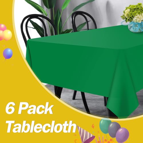 Image of tujol Green 6 Pack Plastic Table Cloth 54 inch x 108 inch, Disposable Tablecloths Rectangle Table Cover, Plastic Tablecloth for Parties