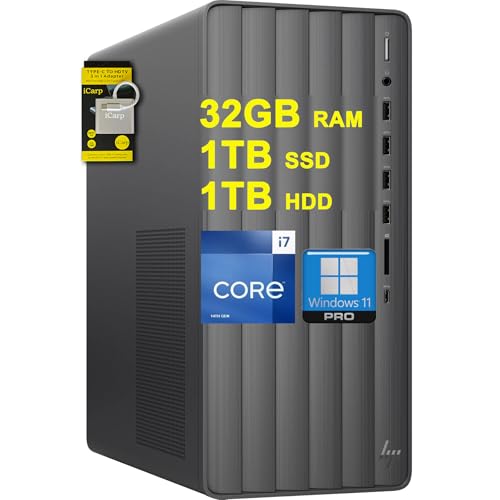 Image of HP Envy Business Desktop Computer Intel 20-Core i7-14700 32GB RAM 1TB SSD + 1TB HDD Type-C Win11Pro ICP Hub