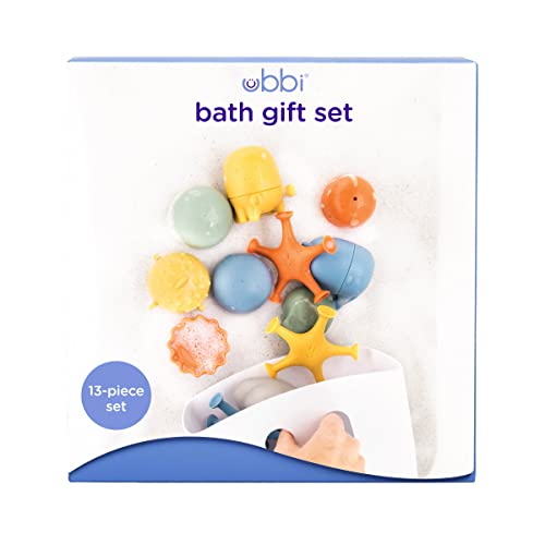 Ubbi Bath Time Essential Gift Set, Includes Drying Bin and 11 Water Toys for Toddler Bath Time Play, Baby Bath Accessory, Muted Blue - Thumbnail 2