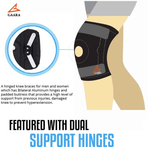 Image of GAARA INDIA Hinged Knee Support Brace for Men & Women | Open Patella Knee Support for ACL, MCL, Meniscus Support, Arthritis, Knee Pain Relief & Recovery | 14-22 inch Thigh Size (Pack of 1)