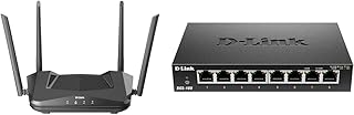 D-Link AX1500 Mesh Wi-Fi 6 Router - 802.11ax Router & 8 Port Gigabit Unmanaged Metal Desktop Switch, Plug and Play, QoS, Cable Diagnostics, Fanless Design