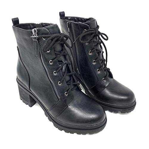 Image of Soda Indiana Women's Faux Leather Lace Up High Chunky Heel Ankle Booties