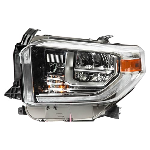 Image of TRQ Driver Side Headlight Assembly LED With Smoked Chrome Bezel Compatible with 2018 Toyota Tundra TO2502263