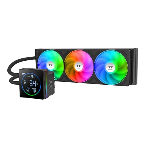 Image of Thermaltake TH360-S V3 ARGB CPU Liquid Cooler; Intel /AMD; 1x360mm 500~2500rpm Single Frame ARGB Fan; 3.95 inch Segment Code LCD; Rotatable Pump Head; TT Segment LCD Software; Black; CL-W470-PL12SW-A