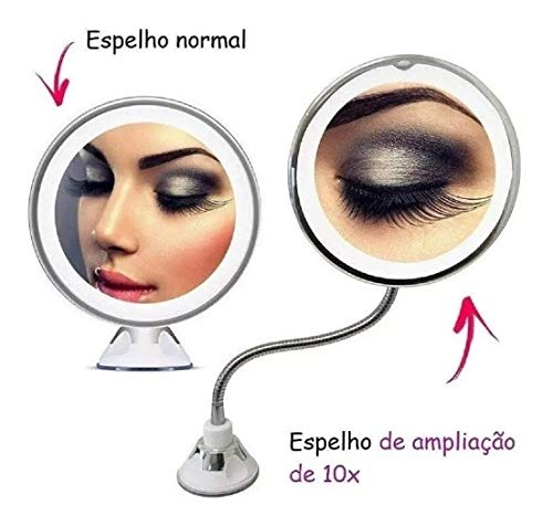 Espelho Banheiro Led 360 Flexível 10x Aumento Ventosa Maquiagem