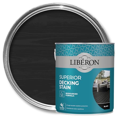 Libéron Superior Decking Stain - Durable Protection Against Extreme Weather - UV & Water-Resistant Finish - Anti-Slip - Biosourced Formula - Black - 2.5 litres