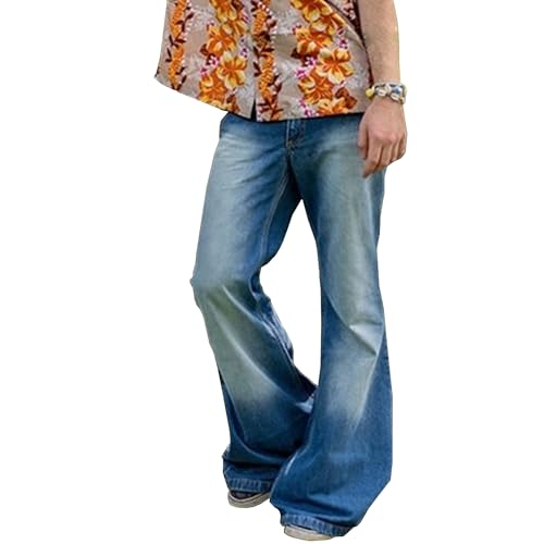 Baggy Hip Hop Jeans for Men Baggy Straight Leg Long Denim Pants Vintage Loose Fit Classic Trousers (4X-Large,Light Blue)