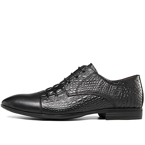 Dress Shoes for Men Lace Up Crocodile Print Derby Shoes Round Cap Toe Leather Non Slip Block Heel Anti-Slip Low Top Slip Resistant Wedding(Crocodile Print,10 M US)2