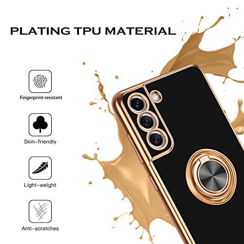 YINLAI Design for Samsung Galaxy S21 FE 5G Case, with Rotatable Ring Holder Magnetic Kickstand Stand Women Girls Soft Silicone Slim Shockproof Protective Phone Cover 6.4 inch, Black - Image 8