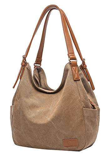 Image of Worldlyda Women Canvas Hobo Purse Multi Pocket Tote Shopper Shoulder Bag Casual Top Handle handbag with Embroidery Ethnic
