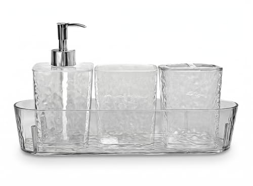 FEELINGS Bathroom Accessories Set 4-Piece with Tray Hammered Texture 28cm Organiser (RC-KQ0867)
