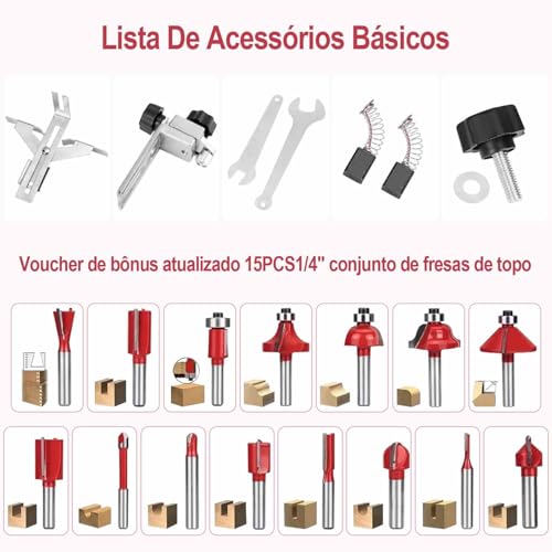 Tupia Manual 110V 800W, Fresadora Manual para Madeira, Tupia para Trabalhos em Madeira, 30000 RPM Ap