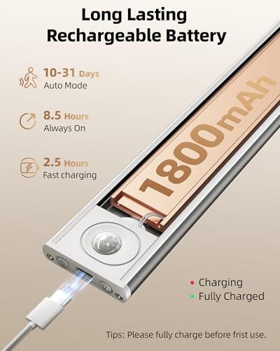 6-pack under cabinet lighting wireless led motion sensor light indoor rechargeable closet lights battery operated dimmable amp 3 color temps under counter lights for kitchen stairs 8inch