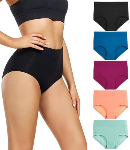 Image of wirarpa Women's Cotton Underwear High Waist Full Coverage Brief Panty Multipack