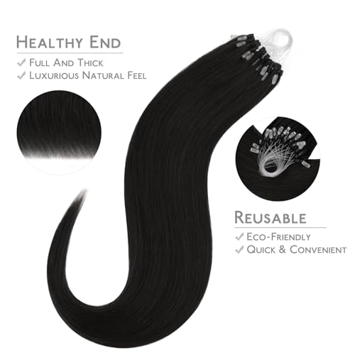 Image of WENNALIFE Microlink Hair Extensions Human Hair, 50g 50s 16 Inch Jet Black Remy Micro Bead Hair Extensions Real Human Hair Micro Link Micro Loop Invisible Straight Microlinks