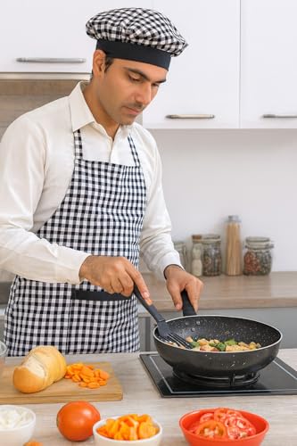 Image of Switchon Checkered Cotton Kitchen Cooking Apron with Chef Hat - Pack of 2 | Multi-Purpose Chef & Waiter Apron for Men & Women | Home, Hotels, Restaurants & Cafes | Proudly Made in India