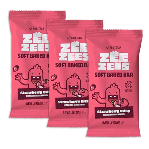 Zee Zees Strawberry Crisp Soft Baked Snack Bars, 1.3 oz, 30 pack, Nut Free, Whole Grain, Safe for School, On-The-Go, Kosher, Allergy Friendly