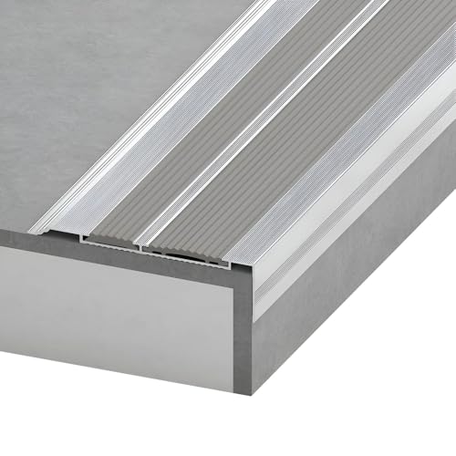 Profilo angolare per gradini in alluminio a forma di L, profilo per bordi scale con striscia in gomma antiscivolo per casa, scuola, ufficio, lunghezza 100/110/134 cm(Gray,9.5x2.5x134cm)